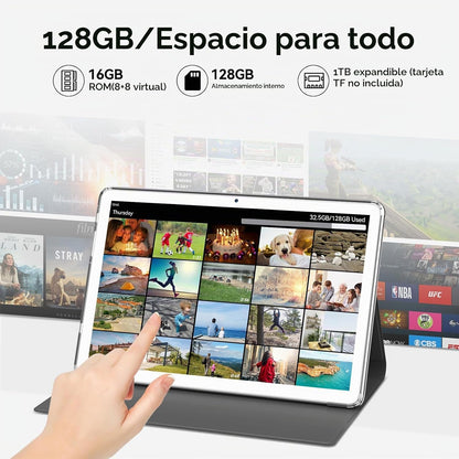 Tablet Android de 10 pulgadas, 16 GB + 128 GB, 2 en 1 plateado con...