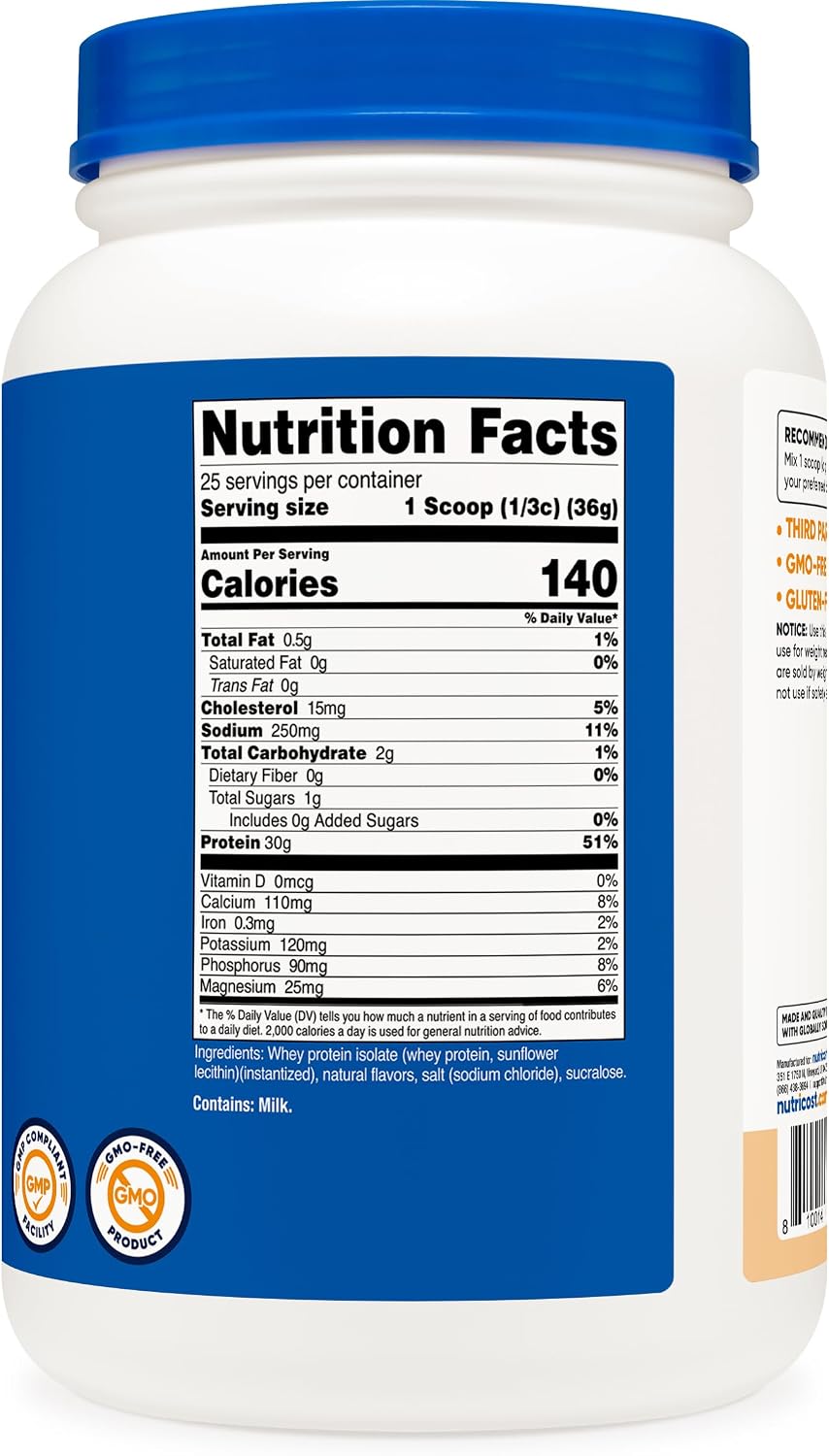Nutricost Polvo aislado de proteína de suero (masa de pastel, 2 lib...