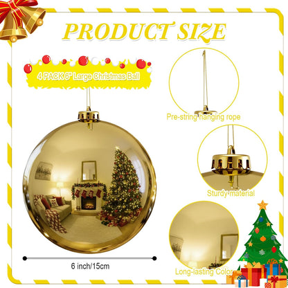 Zubebe 4 piezas de adornos de bola de Navidad extra grandes de 6...