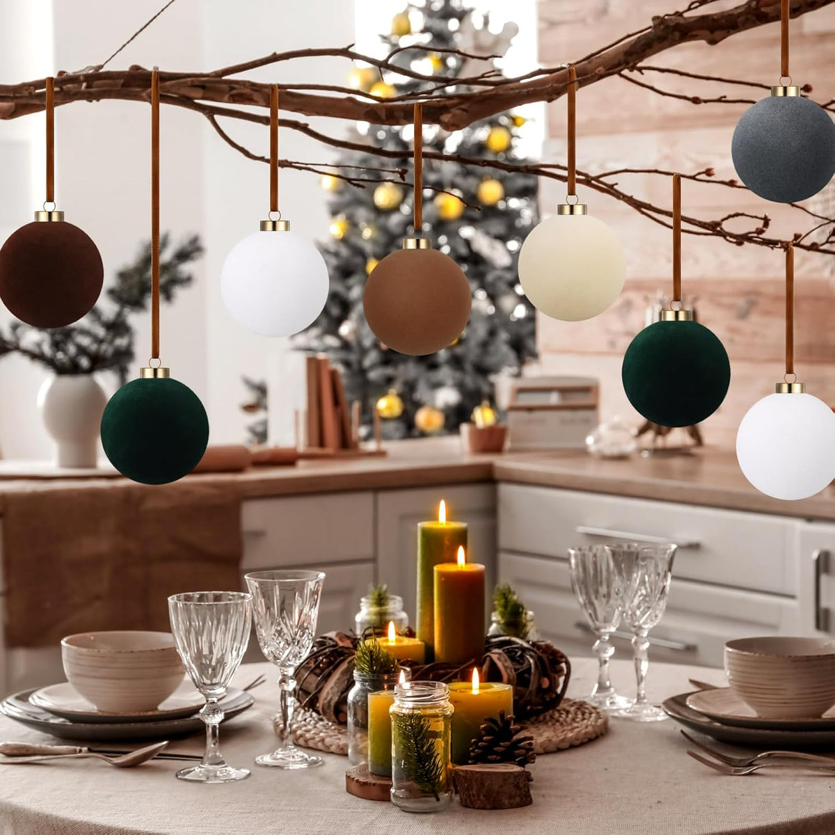 6 adornos grandes de terciopelo de Navidad de 4 pulgadas | Bolas co...