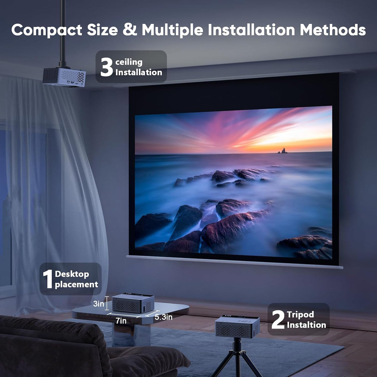 TMY Mini proyector, proyector Bluetooth mejorado con pantalla, proy...