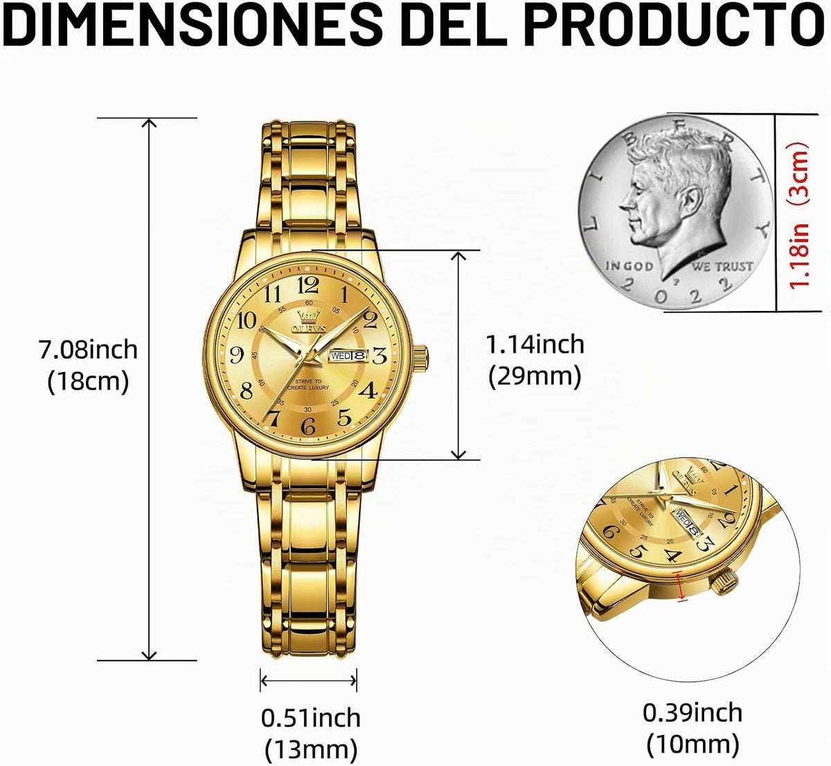 OLEVS Reloj Mujer Reloj Analógico Luminoso Vestido de Acero Inoxida...