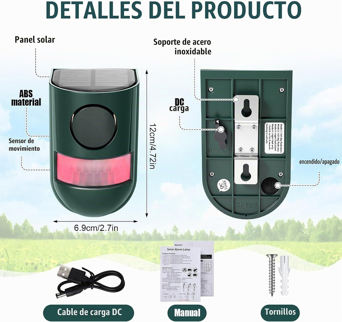 Qualirey Paquete de 6 alarmas con sensor de movimiento solar 129db...