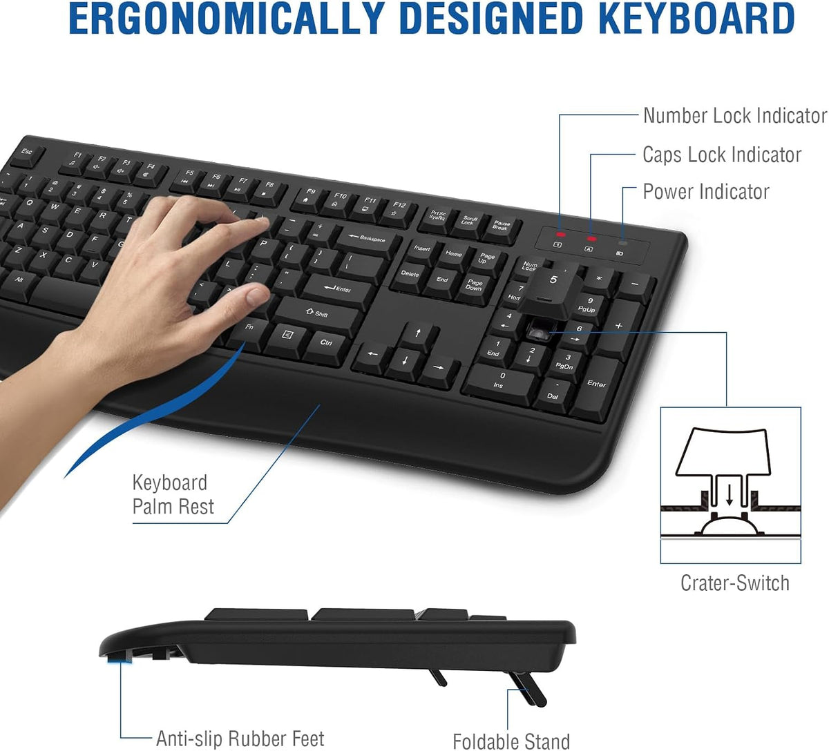 EDJO - Combo de teclado y mouse inalámbricos, teclado ergonómico de...