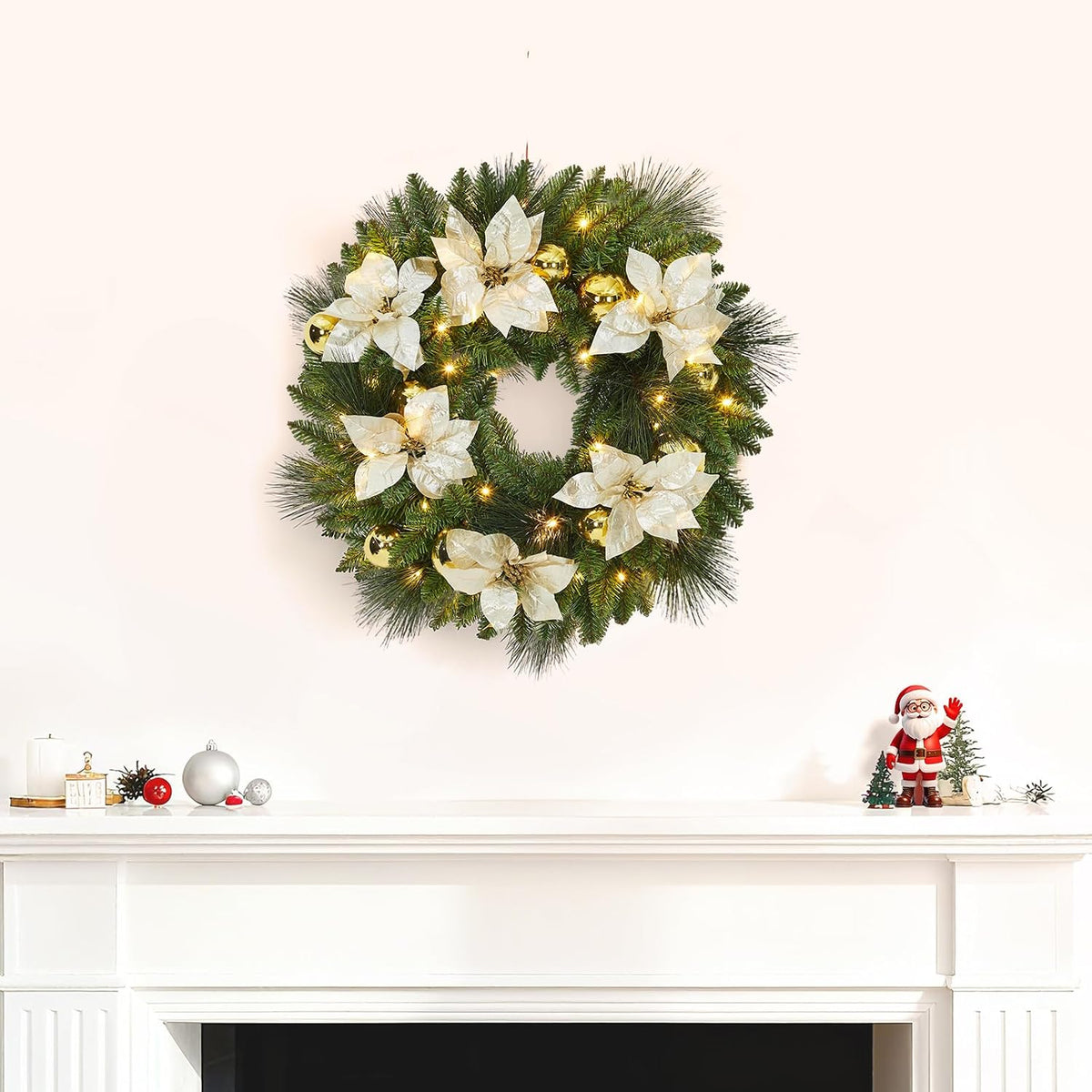 Garvee Corona de Navidad de 24 pulgadas con Flores, Hojas de Ciprés...