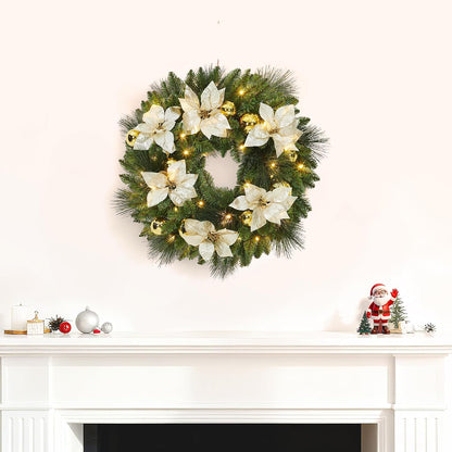 Garvee Corona de Navidad de 24 pulgadas con Flores, Hojas de Ciprés...
