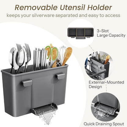 SNTD Escurridor de platos para encimera de cocina pequeña, 11 pulga...