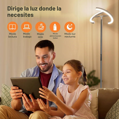 SIBRILLE Lámpara de pie LED gris plomizo, lámpara de pie giratoria...