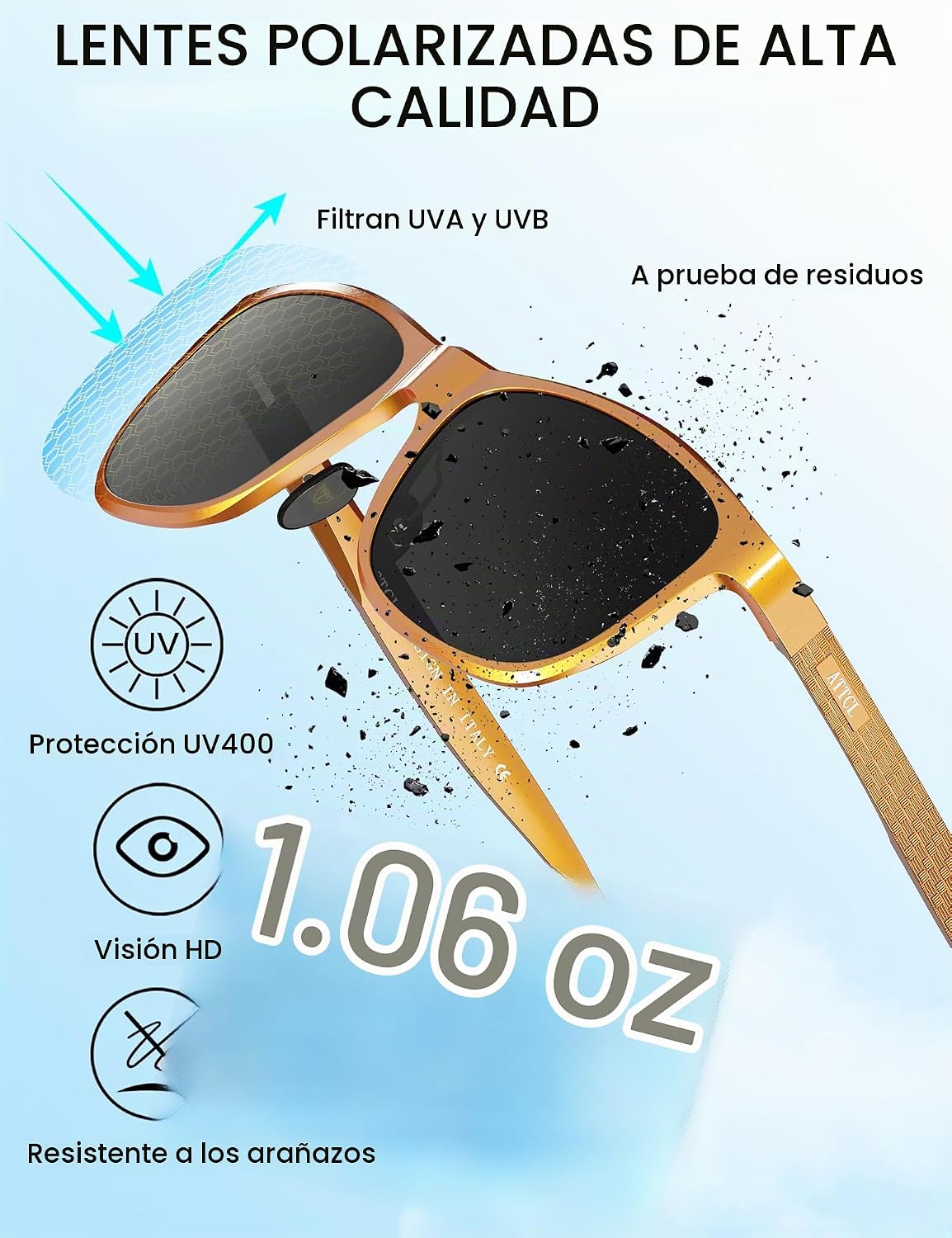 ATTCL Gafas de sol polarizadas para hombre Al-Mg Metal ultraligeras...
