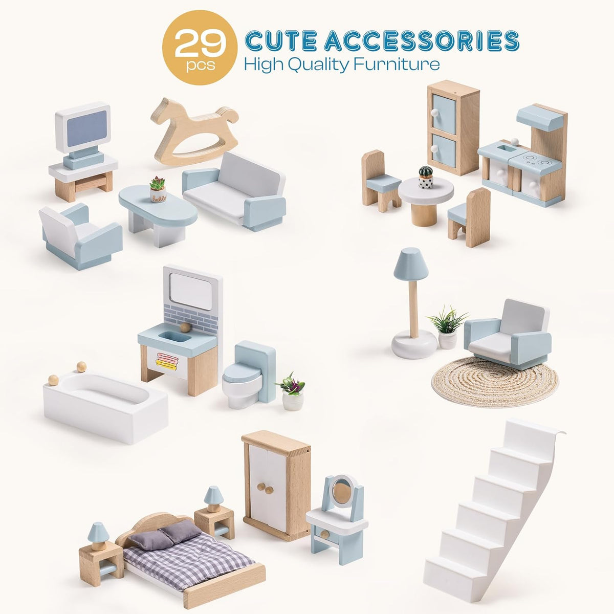 ROBOTIME - Casa de muñecas de madera con 29 muebles, 6 habitaciones...