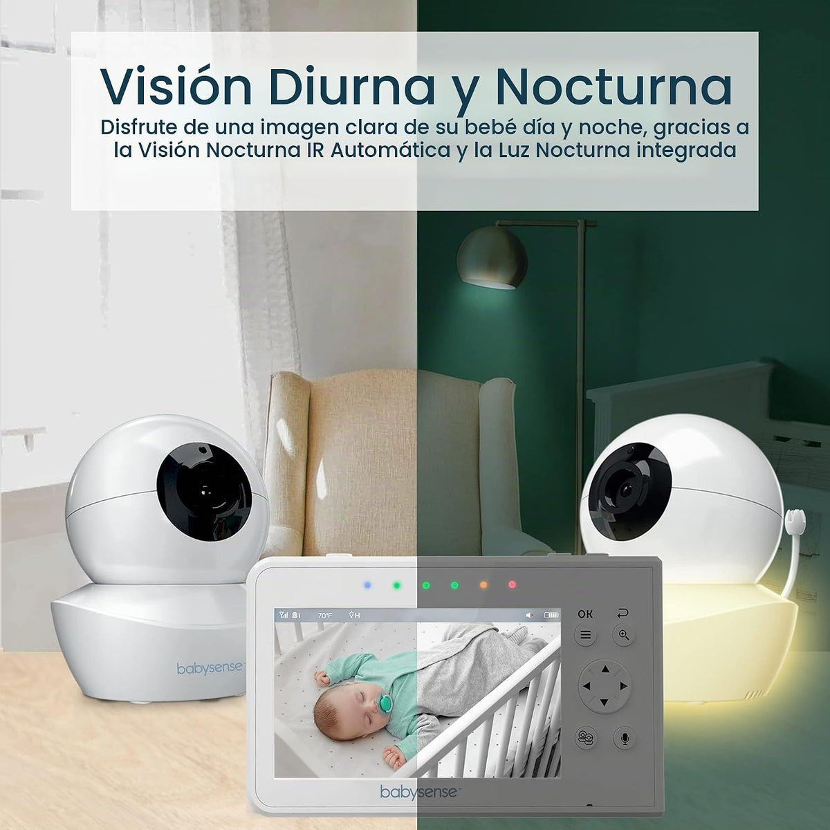 Babysense Monitor de bebé, pantalla dividida de 4.3", monitor d...