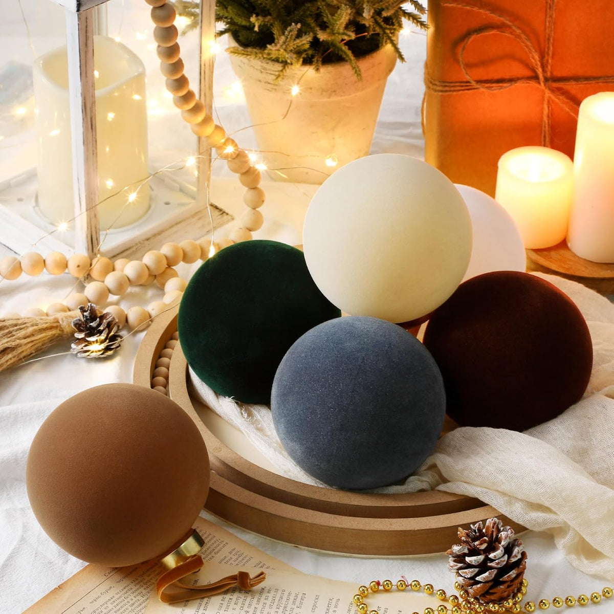 6 adornos grandes de terciopelo de Navidad de 4 pulgadas | Bolas co...