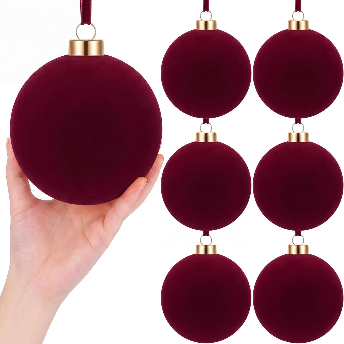 6 adornos grandes de terciopelo de Navidad de 4 pulgadas | Bolas co...
