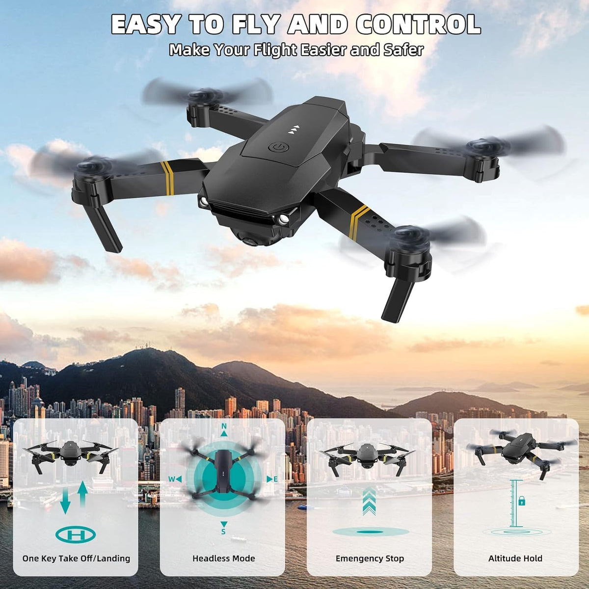 Drones con cámara para adultos, 4K 1080P, 3 baterías, mini dron ple...