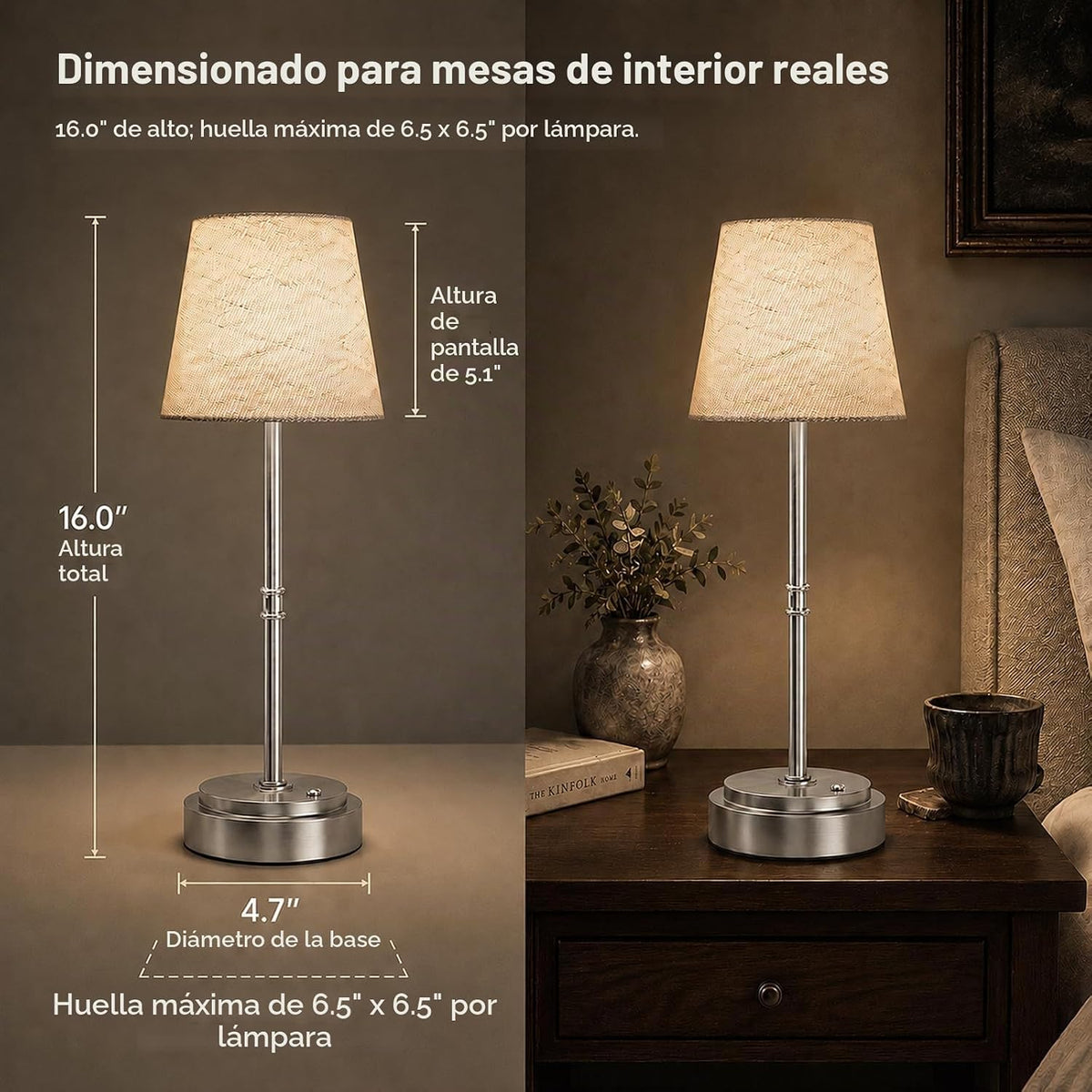 Paquete de 2 lámparas de mesa inalámbricas, lámparas recargables qu...