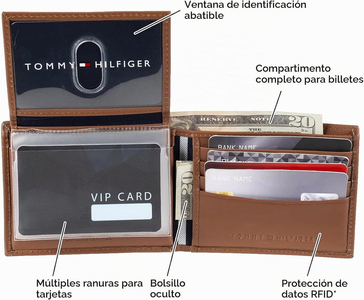 Tommy Hilfiger Cartera Passcase para hombre con ventana de identifi...