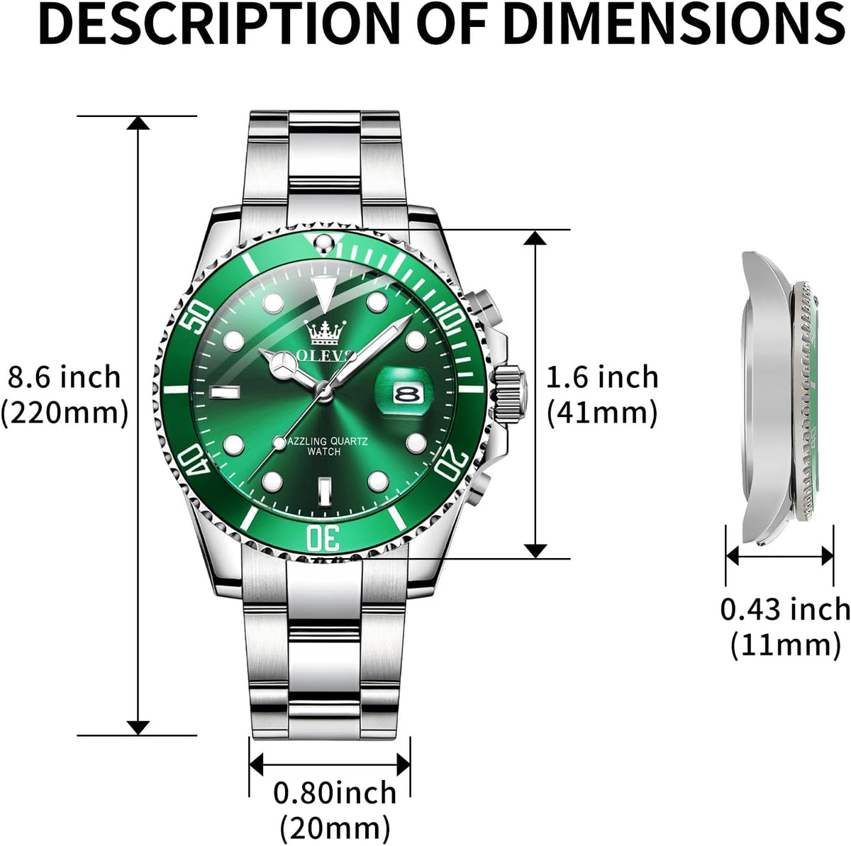 OLEVS Relojes de lujo para hombres grandes de acero inoxidable resi...
