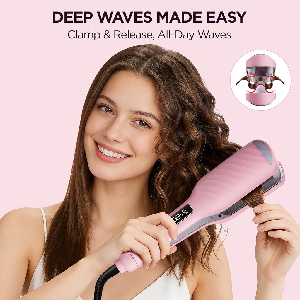 BABONIR Engarzadora de cabello con 3 barriles, rizador para olas de...