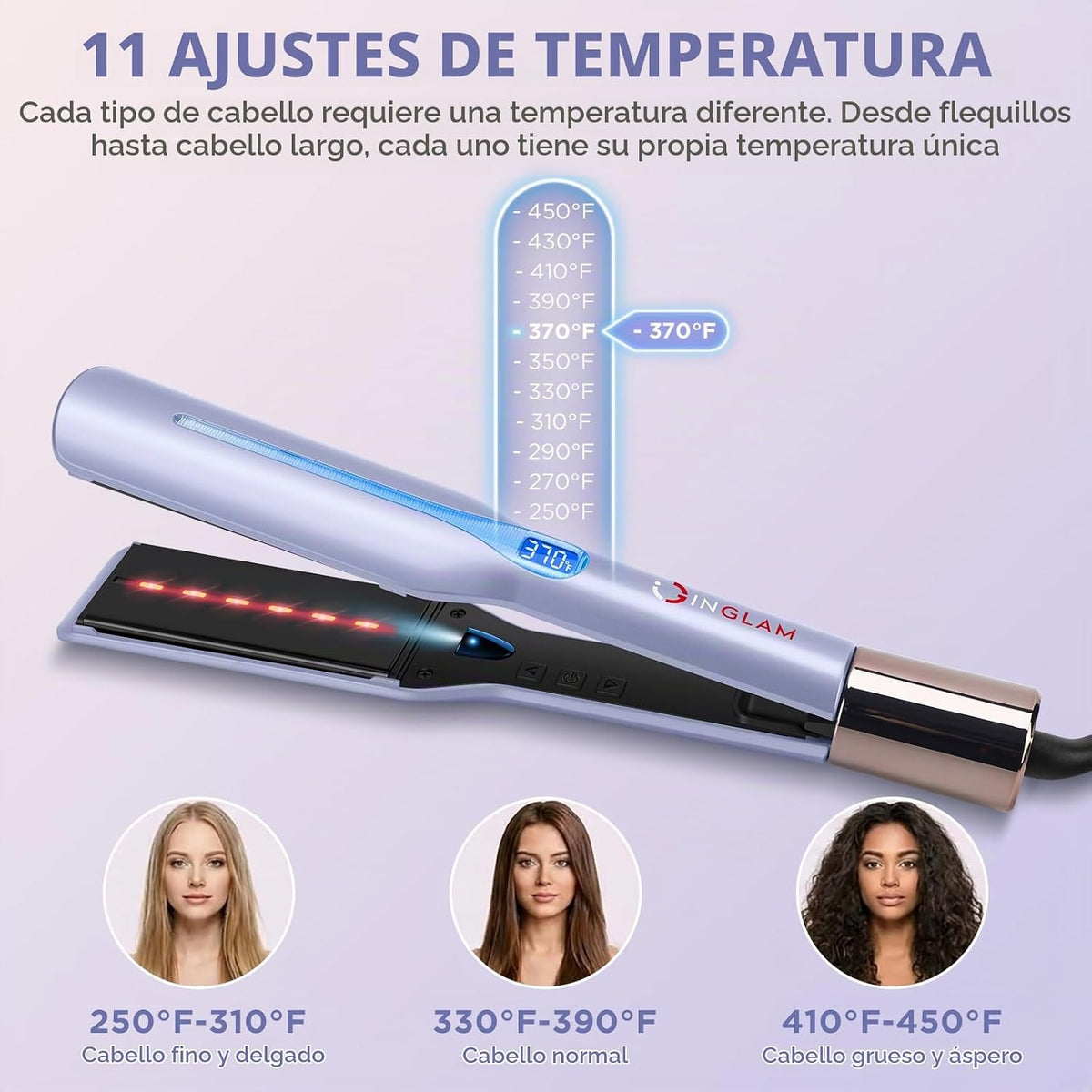 IG INGLAM Plancha de pelo de hierro plano de titanio infrarrojo de...