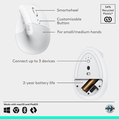 Ratón inalámbrico ergonómico vertical Logitech Lift - Blanco roto |...