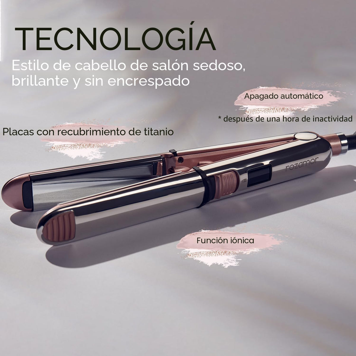 Rozamor - Plancha plana iónica de titanio 2 en 1, alisador y rizado...