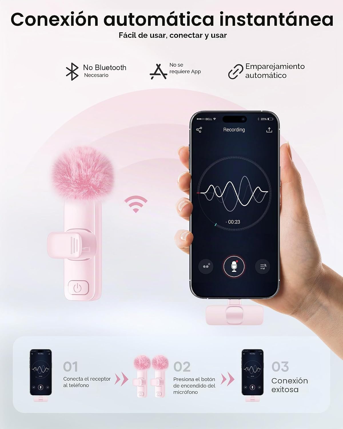Micrófono de solapa inalámbrico para iPhone, iPad y teléfono Androi...