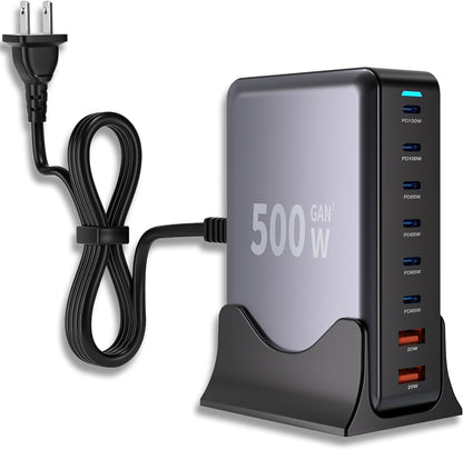 Estación de carga USB C GaN de 500 W, bloque de carga rápida de 8 p...