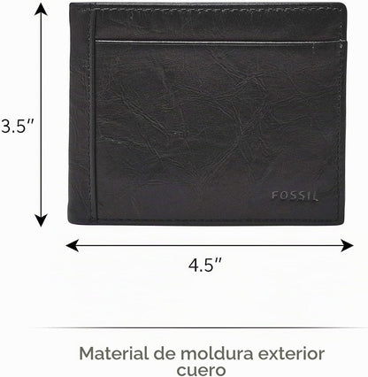 Fossil - Cartera plegable de cuero para hombre con ventana abatible...