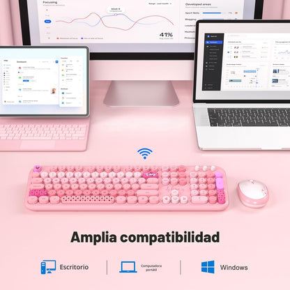 MOFII - Combo de teclado y mouse inalámbricos, teclado retro de tam...