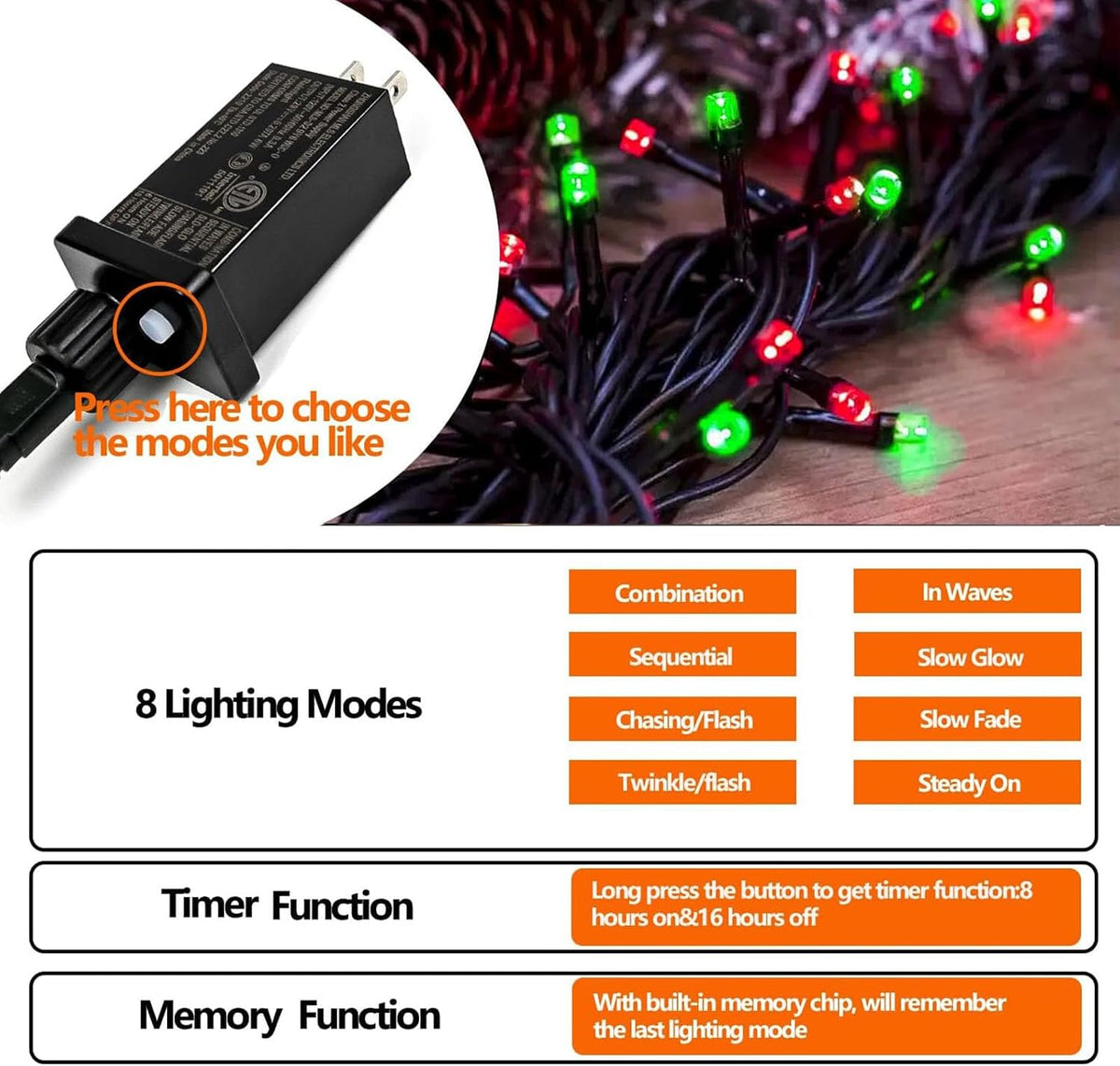 Tira de luces de Navidad extensibles de 75.8 pies con 200 luces LED...