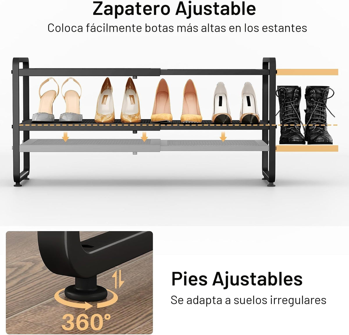 Zapatero de metal expandible para armario, entrada y garaje, 2 nive...