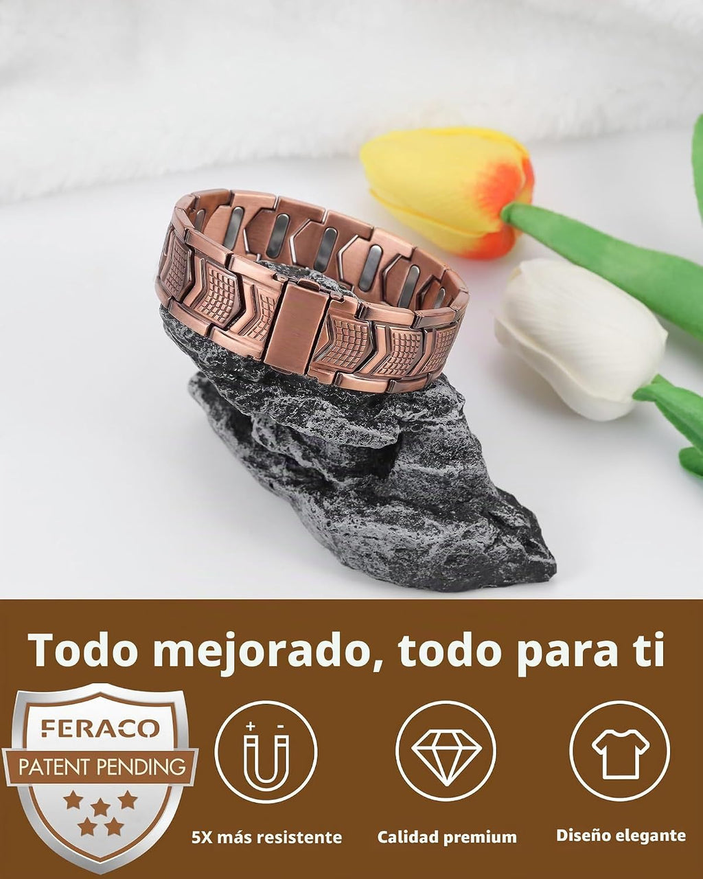Pulsera de cobre para hombre Feraco, 3 veces más fuerte, pulseras m...