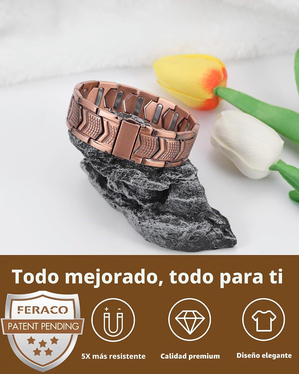 Pulsera de cobre para hombre Feraco, 3 veces más fuerte, pulseras m...