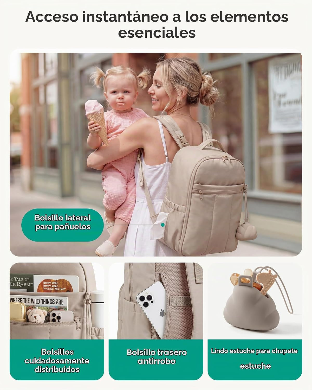 BAGSMART Mochila para pañales con bolsillos aislados y cambiador, c...