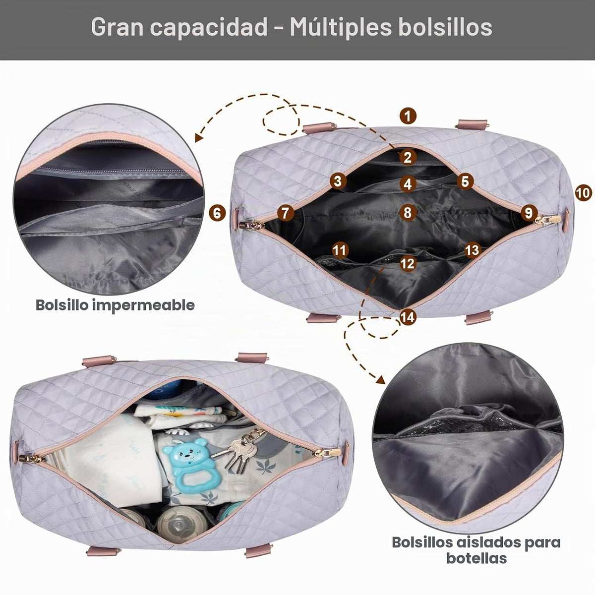LOVEVOOK - Bolso para pañales con estuche para chupete y cambiador,...