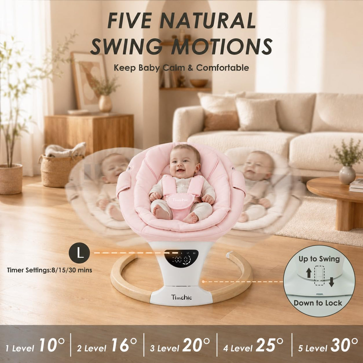 TimChic - Columpio para bebé con balanceo automático, 5 movimientos...