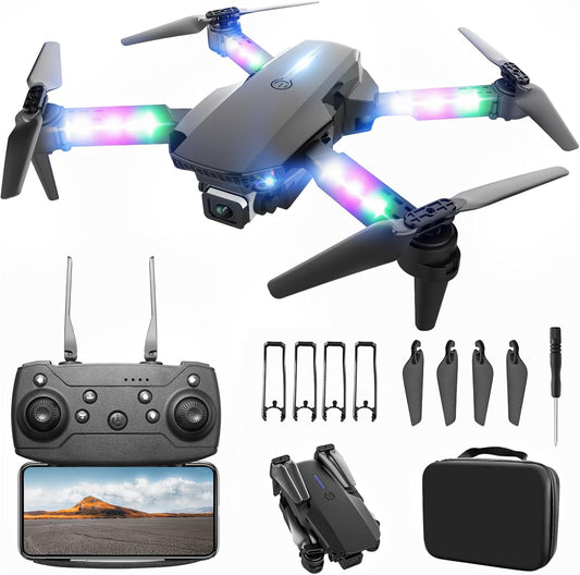 BEZGAR Drone con luces LED para adultos y niños principiantes, negr...