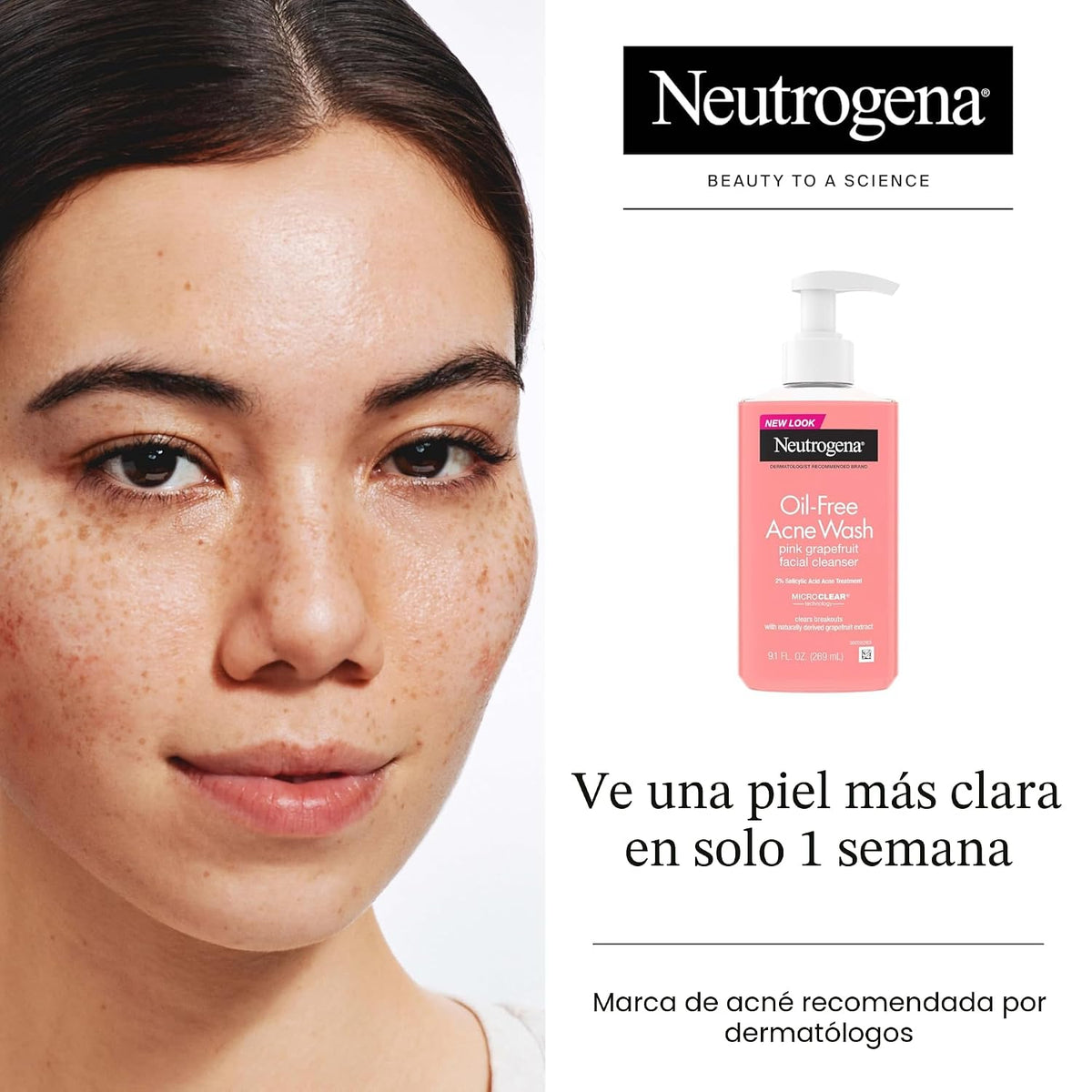 Neutrogena Limpiador facial de pomelo rosa sin aceite, con ácido sa...