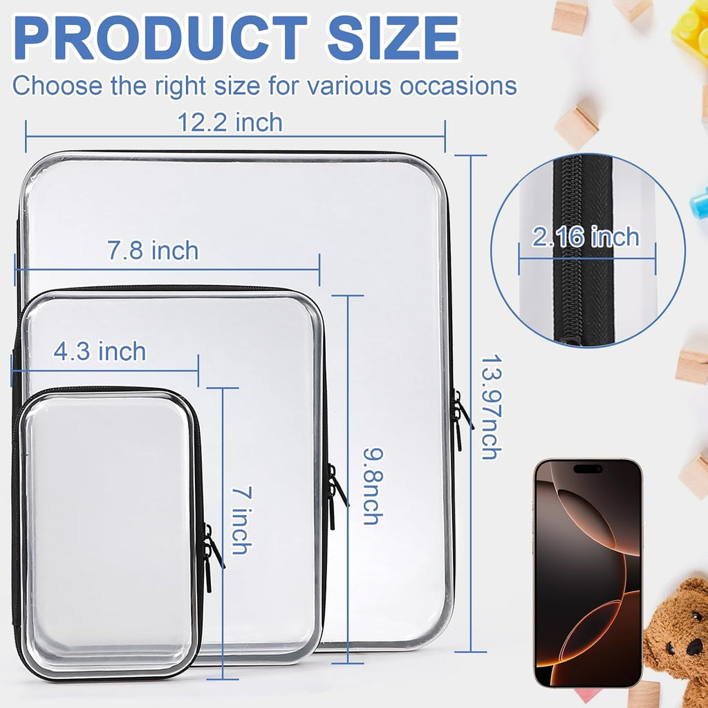 YOPCDJ Paquete de 3 fundas rígidas transparentes con cremallera, Negro