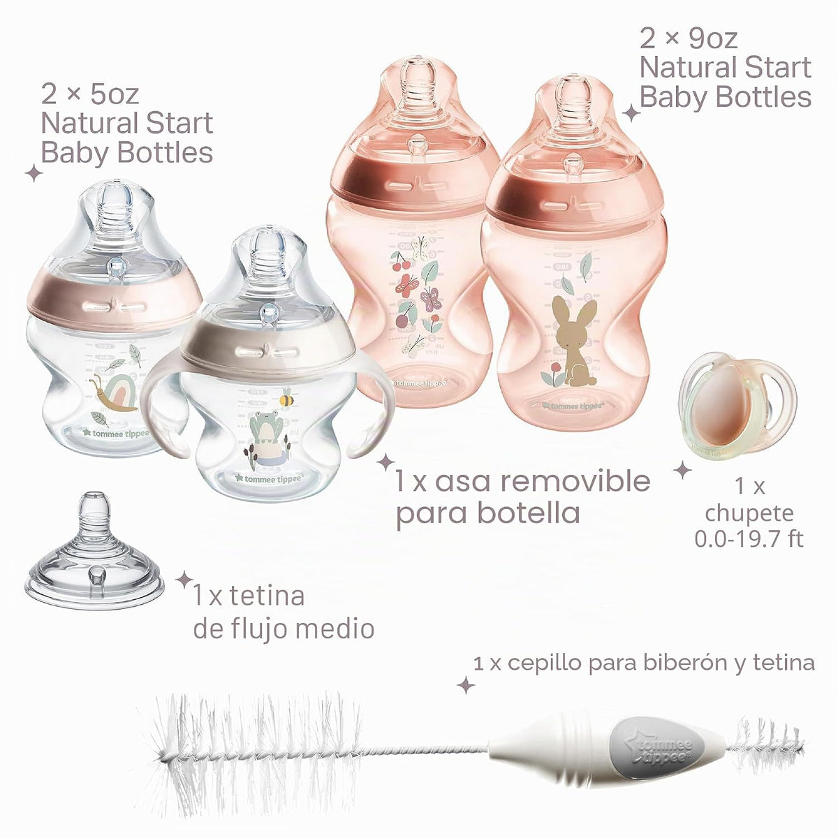 Tommee Tippee Natural Start Juego de biberones, 8 piezas, 0m+, rosa...