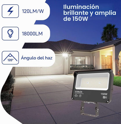 HYPERLITE Luz de inundación LED de 150 W, 2 unidades, 18000 lm, 500...
