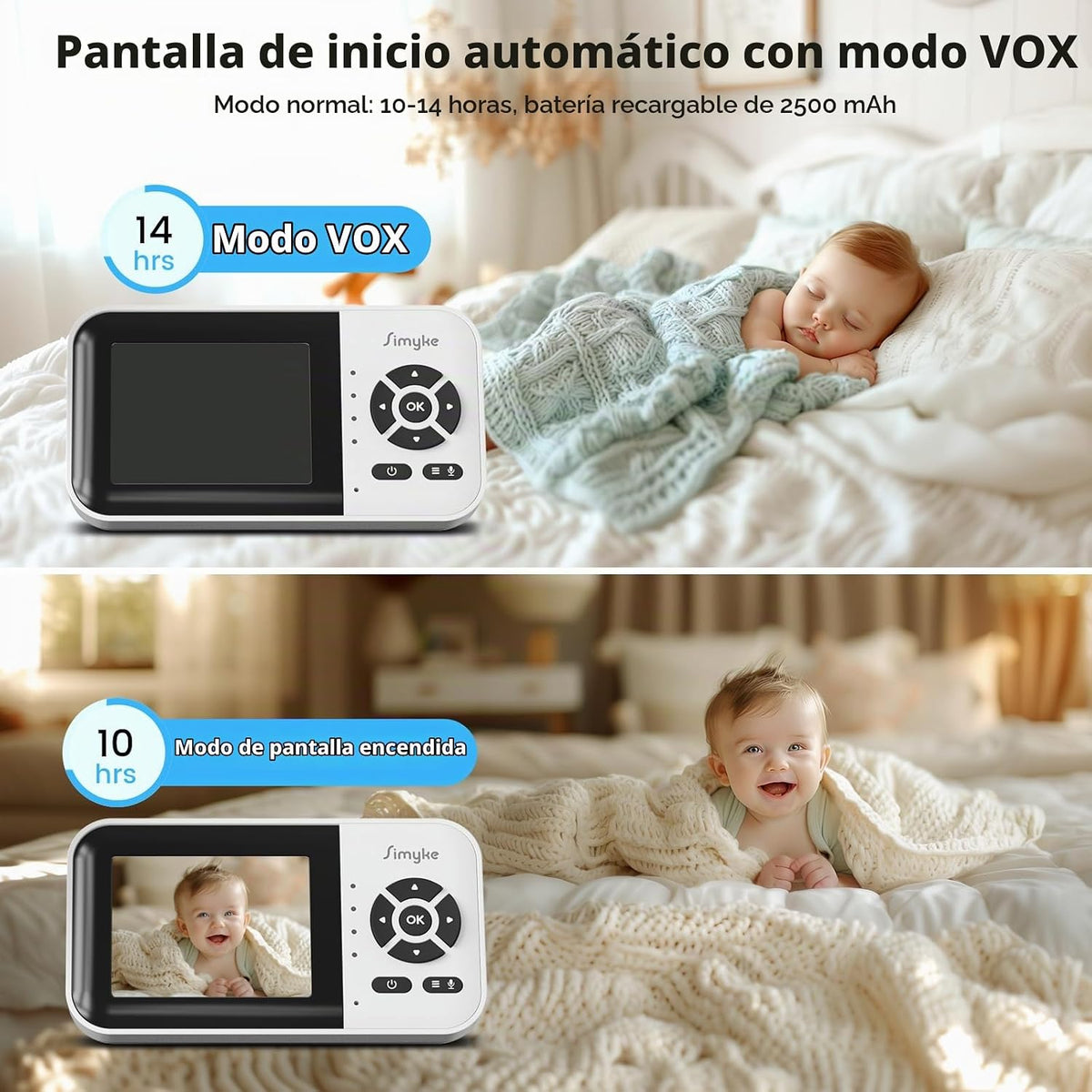 Simyke Monitor de bebé de video inteligente, pantalla de 2.8 pulgad...