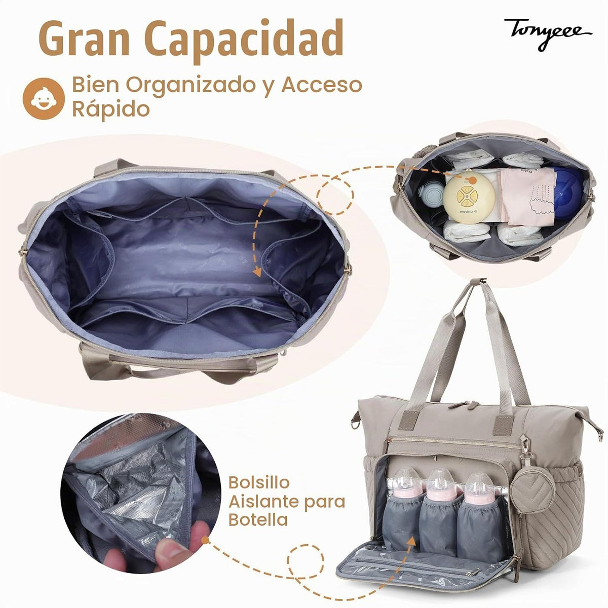 Tonyeee Bolsa de pañales, bolso grande del hospital del bebé para l...