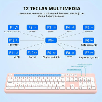 Combo de teclado y mouse inalámbricos, teclado ergonómico silencios...