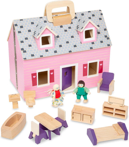 Casa de muñecas de madera Fold and Go de Melissa &amp; Doug con 2 m...