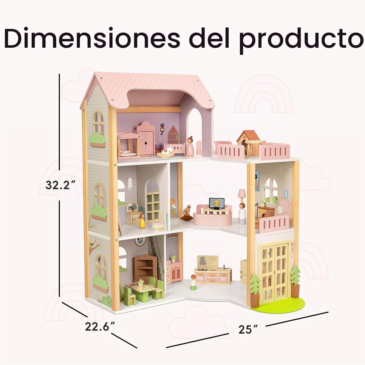 OOOK - Casa de muñecas de madera con 60 piezas de accesorios y mueb...