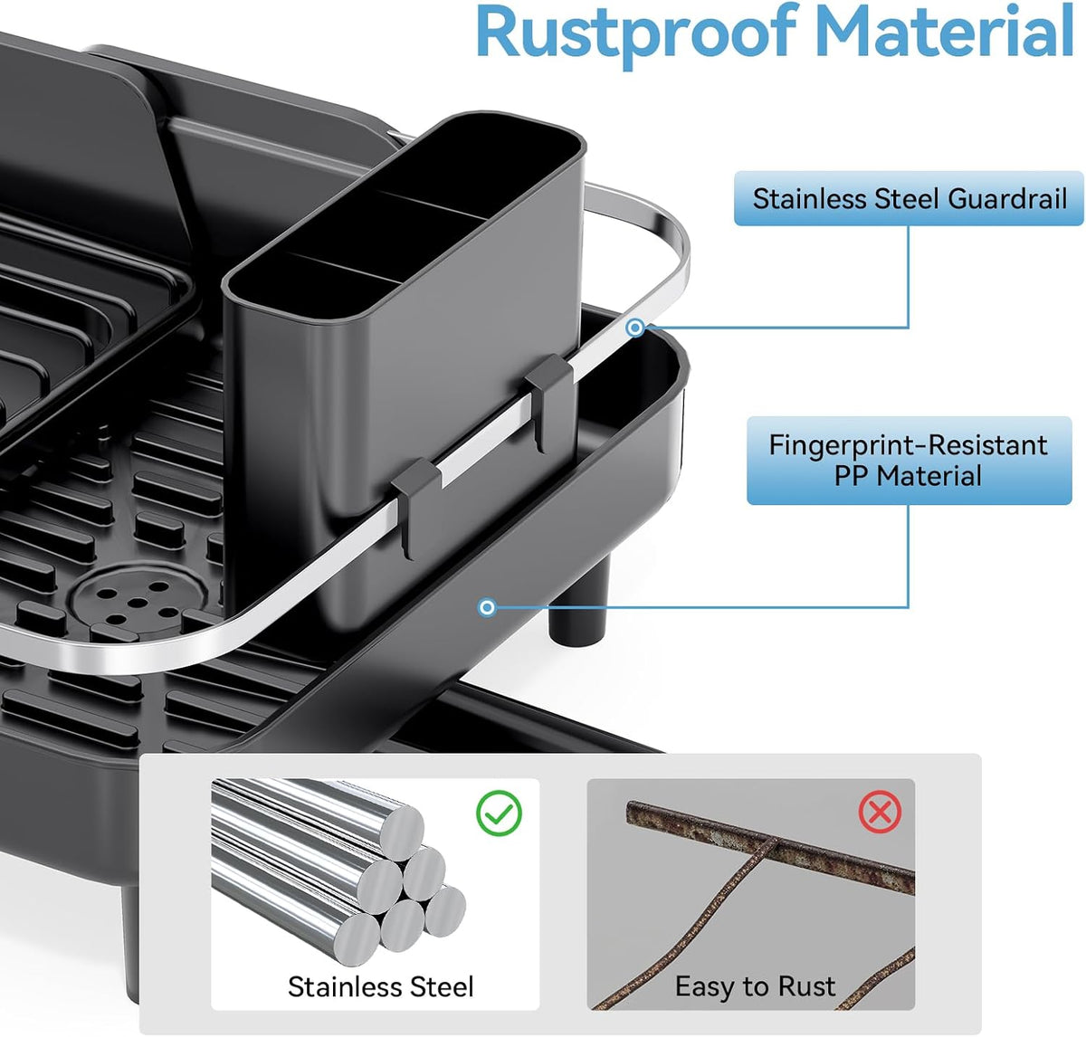 Urackify Escurridor extensible para encimera de cocina, 16.2-23.7 p...