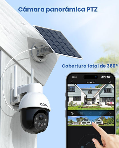 aosu 3K 5MP Cámara de seguridad solar inalámbrica PTZ al aire libre...
