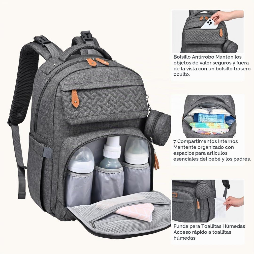 BabbleRoo Mochila de cuero para pañales - Baby Essentials Bolsa de...