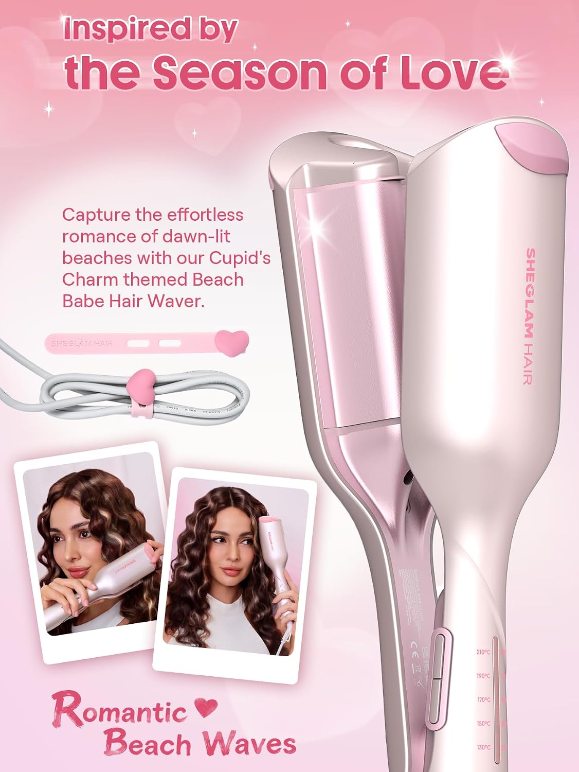 SHEGLAM - Ondulador de cabello ondulado de playa (rosa, 1 pulgada)